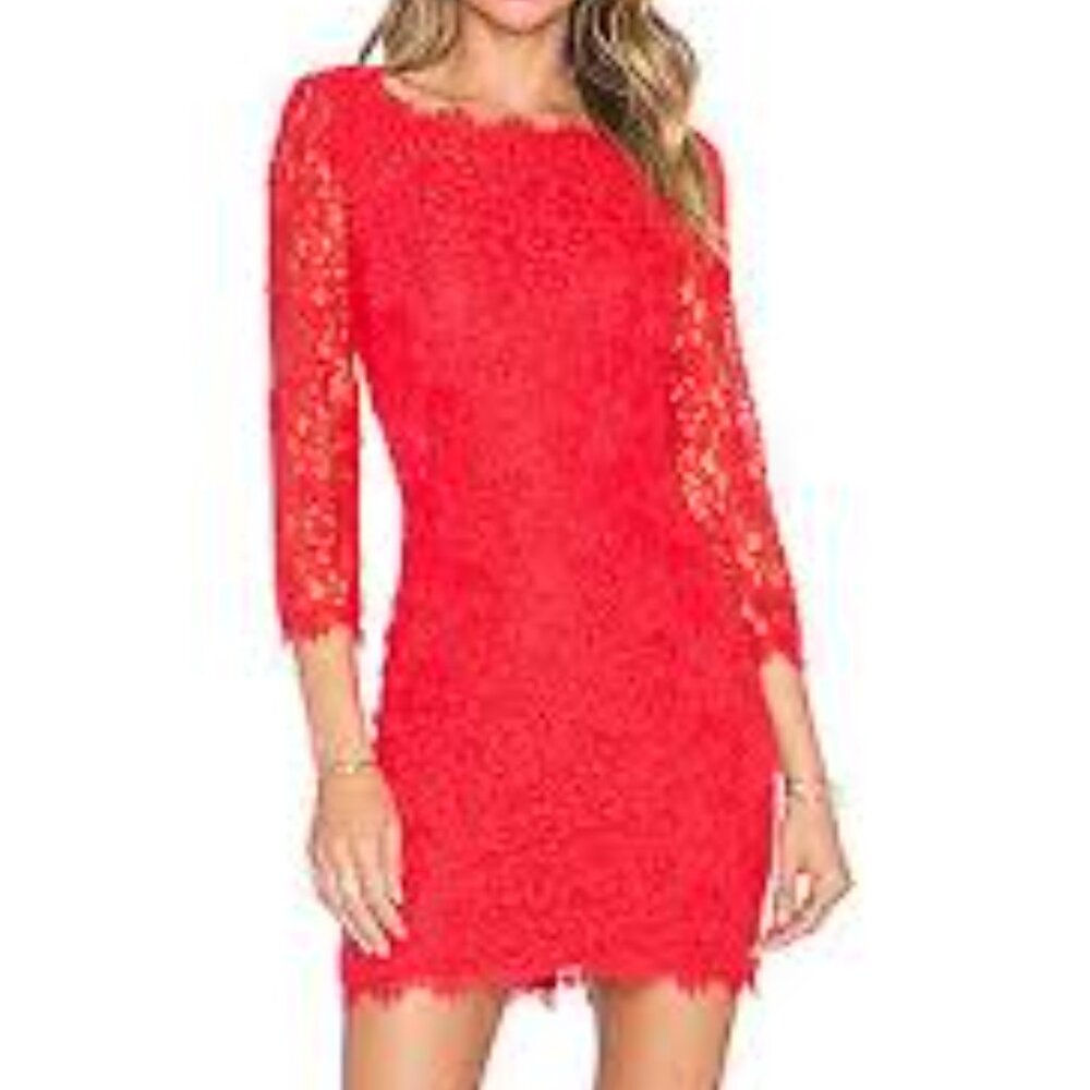 Diane von Furstenberg (DVF) Red ZARITA Lace Sheath Dress